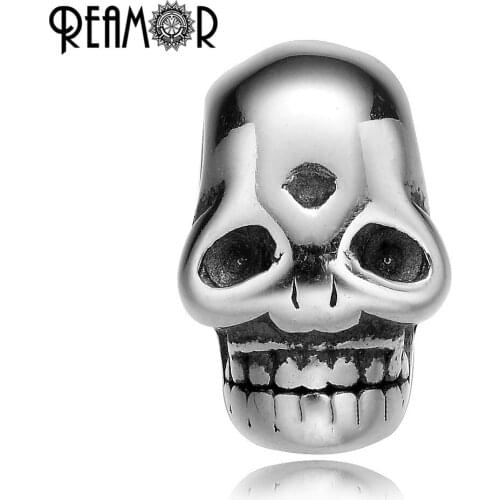 REAMOR Punk Style 316l Stainless Steel Human Skull Decoration 2mm Small Hole beads Charms for Jewelry Making Bracelets