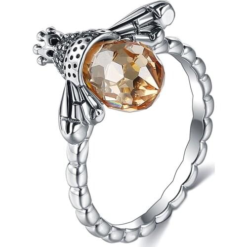 ZEMIOR Truthful S925 Sterling Silver Rings Austria Crystal Creative Bee Design Rings Send Girlfriend Birthday Jewelry Gift