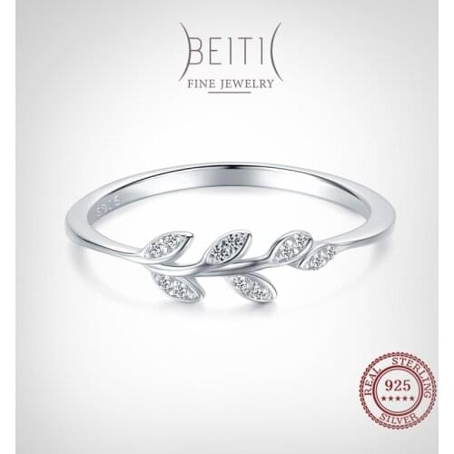 Beitil Elegant 925 Sterling Silver Dazzling Zircon Tree Branch Leaves Finger Ring For Fine Female Fashion Jewelry Gift