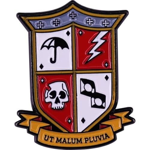 Umbrella Academy UT MALUM PLUVIA Enamel Pin Academic badge with skull lightning Brooch Meaningful Logo Decor