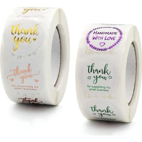 1Inch Thank You Stickers Gold Foil Handmade Business Sticker Sealling For Stationary Gift Box Scrapbooking Labels 100-1000pcs
