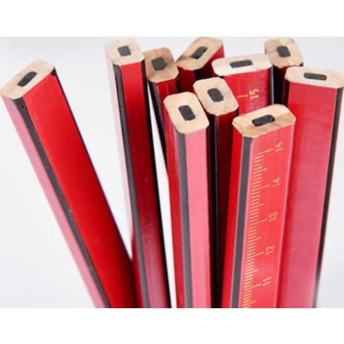 12PCS/Lot Carpenters Pencils Black Lead For DIY Builder Joiners Woodworking Black Thick Core Flattened Mark pen Pencil