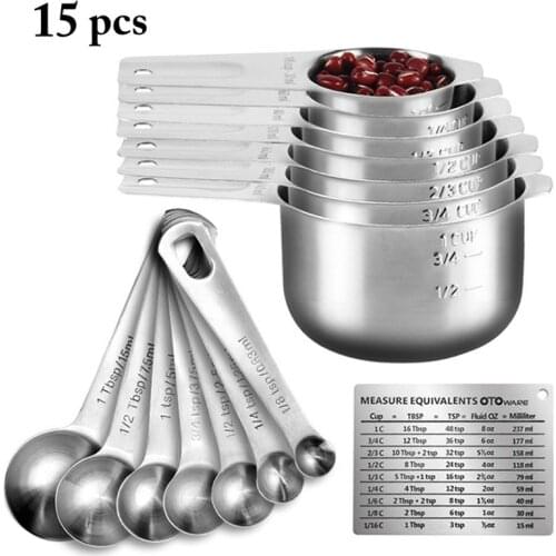15 Pcs Measuring Cup And Spoon Multipurpose Flour Measuring Spoon For Baking Tool Stainless Steel Mini Spoons With Scale Plate