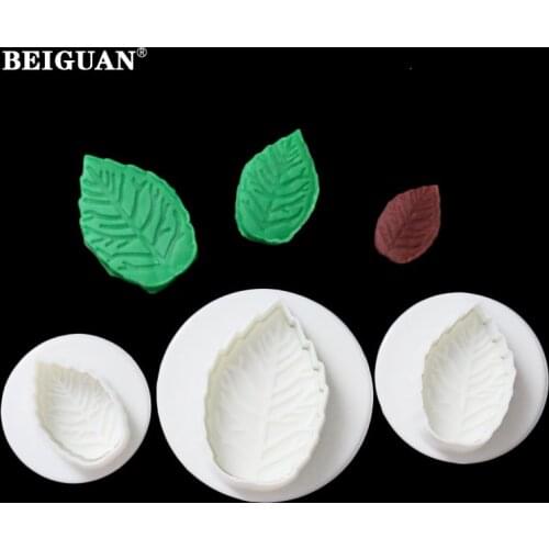 3Pcs/set Leaves Shaped Fondant Cake Decorating Sugarcraft Cutter Plunger cookie Diy Tools