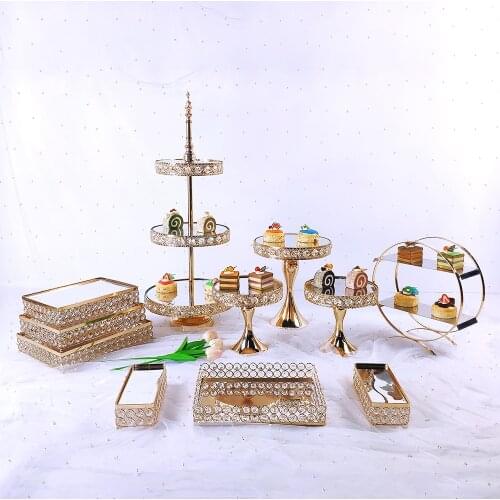 4-7pcs Crystal Metal Wedding Multi-Layer Cake Stand Rack Set Festival Party Display Tray