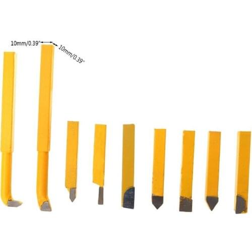 9Pcs 10x10mm Carbide Tipped Lathe Metal Cutter Cutting Tools Set Turning Boring