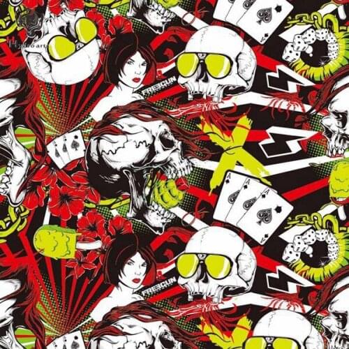 Free Shipping Black Red Colorful SKULL Hydrogarphic Film transfer hydro water transfer printin Aqua print film. 50cm HFD053