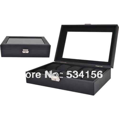 Free shipping Black luxury leather jewelry watches boxes display watches 10 pillow case watch box
