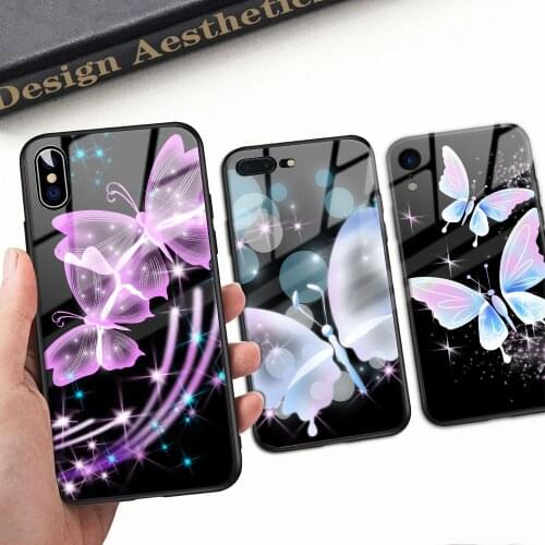 Butterfly Flowers Phone Case For Iphone 11 12 Pro Max X XR XS Max 8 7 6 6s Plus For Phone Cover Case Tempered Glass