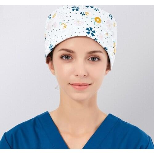 Flower Printing Men Women Scrub Caps,Short/Long Hair Nurse Accessories,Pet/Beauty Salon/Denistry Clinic Work Hat