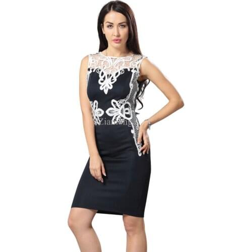 Elegant Embroidery Lace Dress 2017 New Fashion Women Work Wear Midi Pencil Office Dress Vintage Casual Print Women Dresses C2784