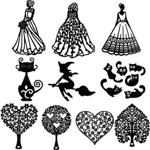 Eleghant Princess Halloween Cats Witch Heart Tress Silhouettes Cutting Dies For DIY Scrarpbooking Cards Crafts Making 2021 New