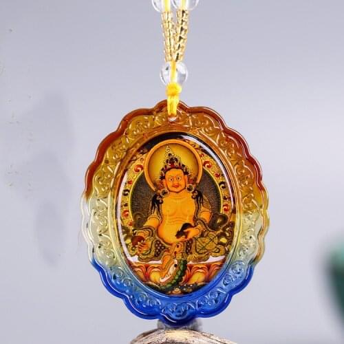 Greco-Buddhist pocket travel efficacious Mascot Auspicious Yellow Jambhala fortune god Buddha Crystal Pendant Buddhist Amulet
