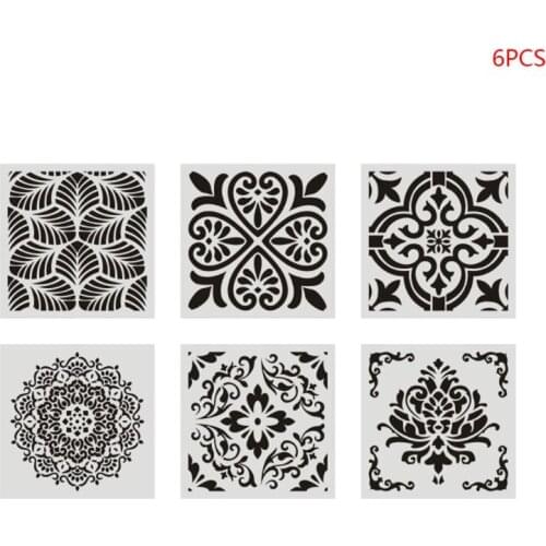 H05B 6pcs/set Mandala Stencil Wall Painting DIY Drawing Template Ruler for Floor Tiles Funiture Decorative