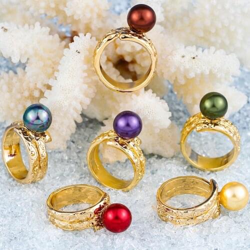 Hawaiian Copper Ring Polynesian Samoa Purple Pick Pearl Couple Finger Rings Trendy Romantic Zircon Wholesale Jewelrys for Women