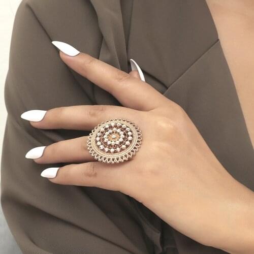 Exaggerated Hollow Flower of Life Shaped Adjustable Wedding Ring for Women Girls Statement Finger Ring Fashion Jewelry