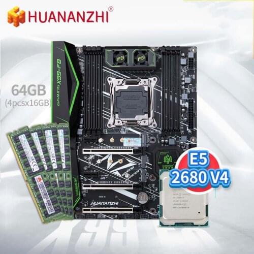 HUANANZHI X99 F8 Motherboard with Intel XEON E5 2680 V4 with 4*16G DDR4 RECC Memory Combo Kit Set NVME SATA USB 3.0