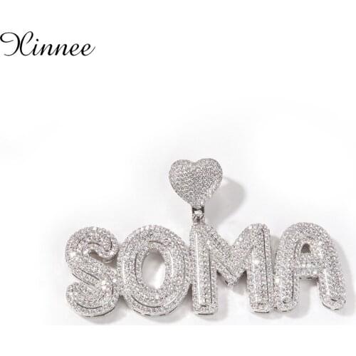 Drop Shipping Custom Heart Letters Name Necklace Pendant Iced Out Letters Pendant Necklace Personalised Gift