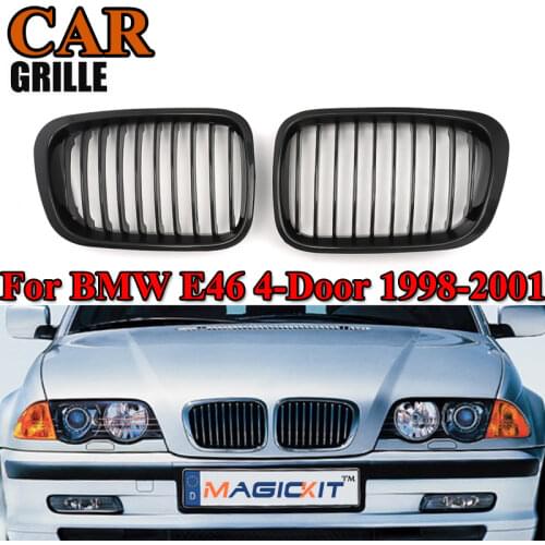 MagicKit Gloss black Front Kidney Grille Slat Style Grill for For BMW E46 4 door 1998 1999 2000 2001 Car styling