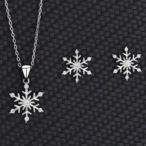 Europe And America Christmas Gift Series Fashion Retro Simple Snowflake Shape Sterling Silver Earrings Necklace Two-piece Set