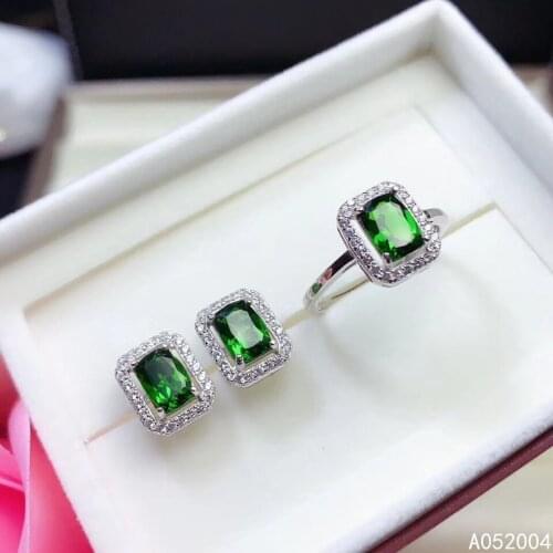 KJJEAXCMY Fine Jewelry 925 sterling silver inlaid natural diopside ring earring set classic supports test