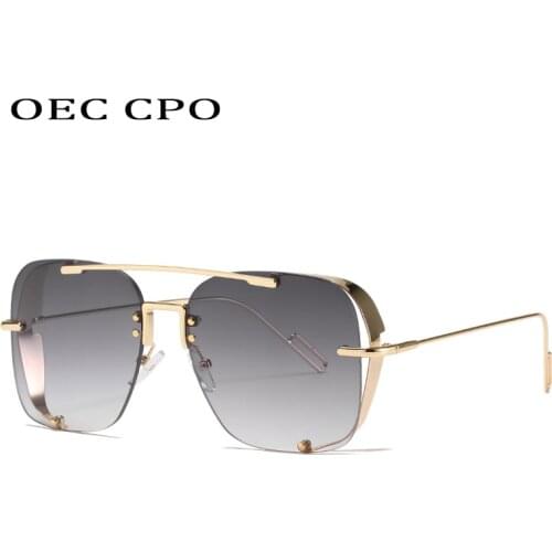 OEC CPO Men Steampunk Sunglasses Women Fashion Square Sunglasses For Men Trendy Metal Rimless Eyeglasses UV400 Gafas de sol O836