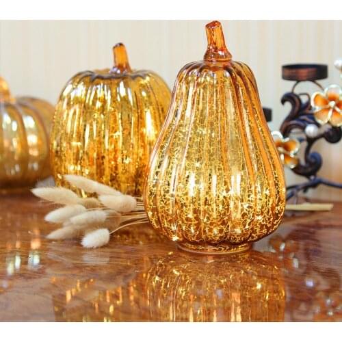 Glass Pumpkin Light LED Glowing Delicate Halloween Decorative Lamp Party Supplies for Thanksgiving Halloween Fall Decorations