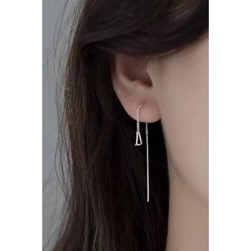 Water Drop Ear Line Long Tassel 925 Sterling Silver Dangle Earrings For Women Dainty Simple Jewelry Glitter Gift