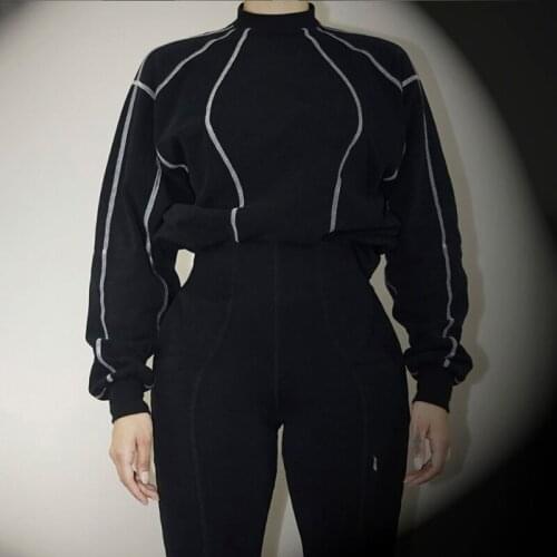 Women Casual Sweatshirt Loose Streetwear Pullovers Long Sleeve Round Neck Stripe Sewing Fleece Tops for Winter