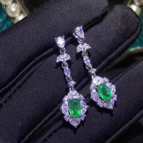 Fashion Lovely water drop S925 silver natural green emerald gem drop earrings natural gemstone women birthday party gift jewelry
