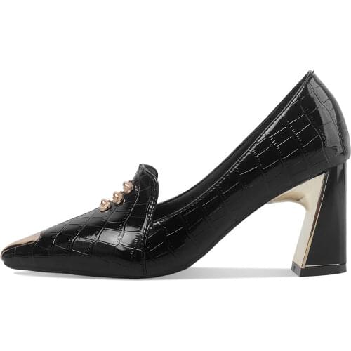 2021 snake skin pumps square heel shoes women pointed toe slip on ladies chunky heel dress shoes party work oxford style