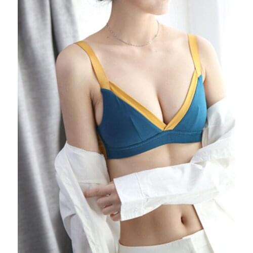 Women Bra Underwear Cotton Sexy Wire Free Patchwork One-Piece Lingerie Comfortable Fitness Bras