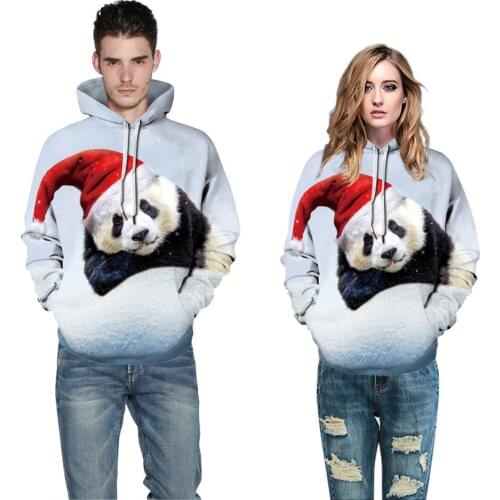 Winter Women Christmas 3D Hoodies Animal Lovely Panda Dog Cat Pug Mouse Hat Anime Printing Men Hooded Sweatshirt Female Pullover