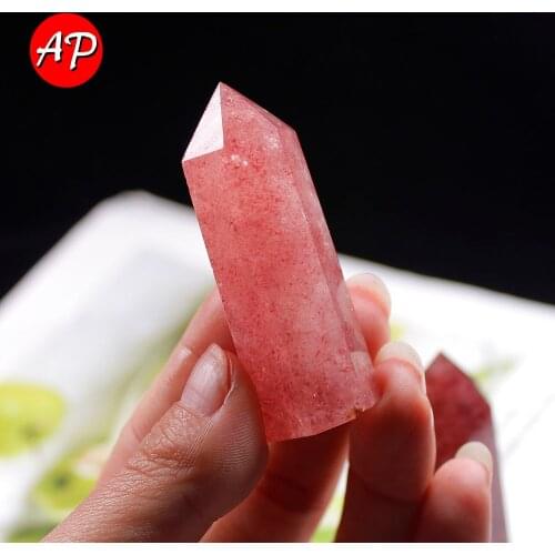1pc 40-70mm Natural Crystal Strawberry Quartz Point Healing Stone Hexagonal Prisms Obelisk Wand Treatment Gemstone DIY Gift