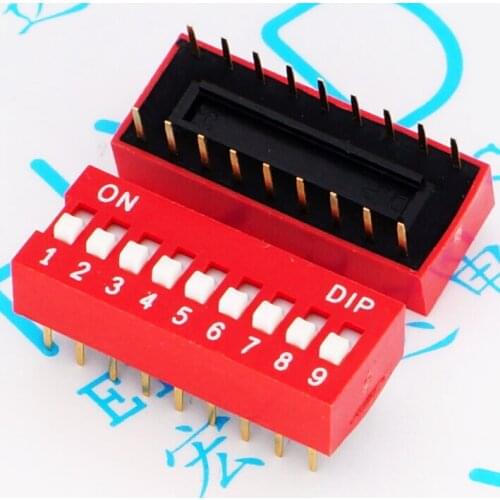 10Pcs/Lot Red 9 Bit 2.54 Dialing Switch Ds-09 Flat Switch 9 Bit Switch Foot Distance 2.54Mm