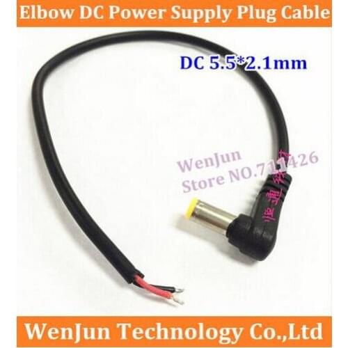 100PCS/lot DC Power Angle male 5.5x2.1 mm Connector Cable Plug Jack Adapter DC Pigtail Male 90 Degree Wire