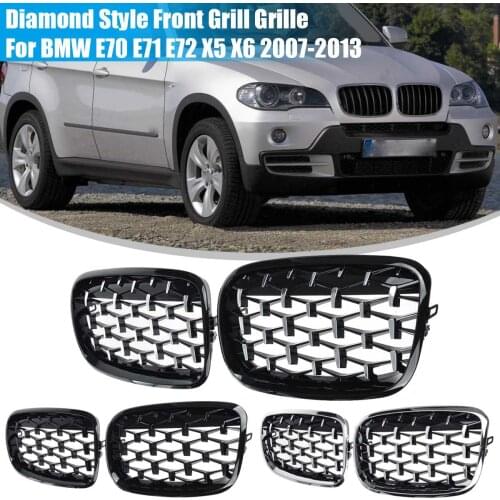 Car Auto 1 Pair Diamond Style Grills Front Kidney Grill Mesh Grille Racing Grills For BMW E70 E71 E72 X5 X6 2007-2013
