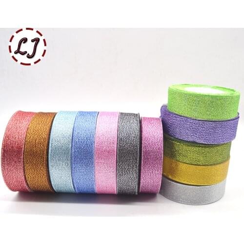 Brand high quality 1''(25mm) 12 color Silver gold Glitter ribbon webbing for wedding craft bow gift decoration Wrapping riband