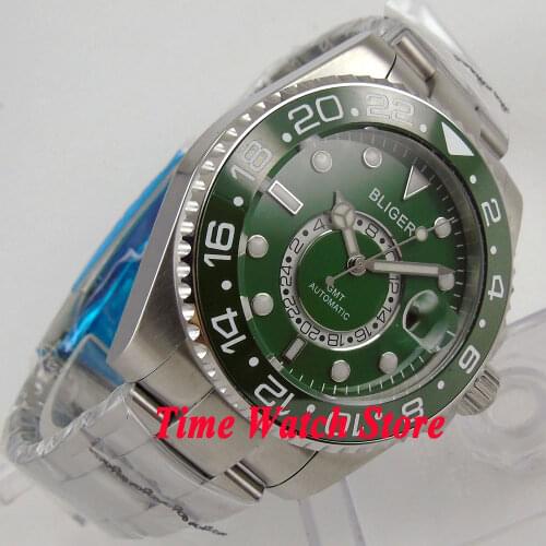 43mm Bliger green dial sapphire glass green ceramic bezel GMT indicator Automatic movement wristwatch Mens watch men 246