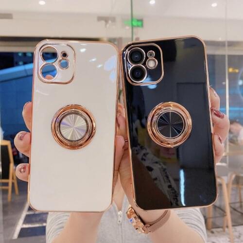 Funda For iPhone 12 Pro Max Case Luxury Plating Silicone Cover For iPhone 7 8 Plus 11 Pro XR XS Max SE 2020 Ring Holder Covers