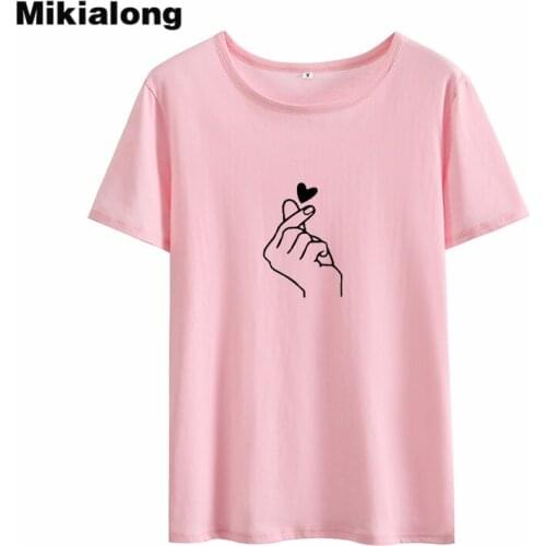 Mikialong Love Heart Ulzzang T-shirt Women Summer Cotton Tee Shirt Femme Printed White Tshirt Women Basic T Shirt Women Tops