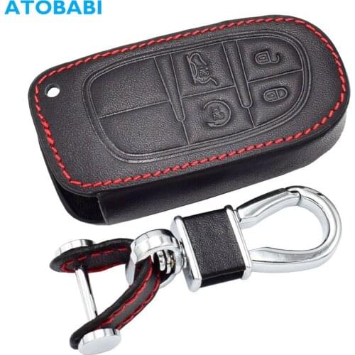 Leather Car Key Case For Jeep Grand Cherokee Compass Patriot Dodge Journey Chrysler 300C Remote Shell Cover Keychain Protect Bag
