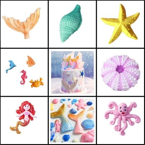 Meibum Ocean Theme Fondant Cake Silicone Mold DIY Multiple Sea Shellfish Mermaid Conch Shape Pastry Decorating Mould Baking Tool
