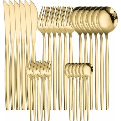 Gold Cutlery Dinner Set Stainless Steel Tableware Set 30pcs Gold Dinnerware Set Spoon Fork Knife Kitchen Dinner Flatware Western