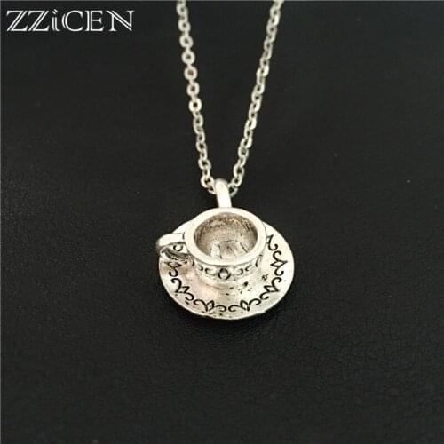 New Creative Vintage Exquisite 3D Coffee Cup Dish Pendant Charming Necklace for Women Beautiful Elegant Party Jewelry