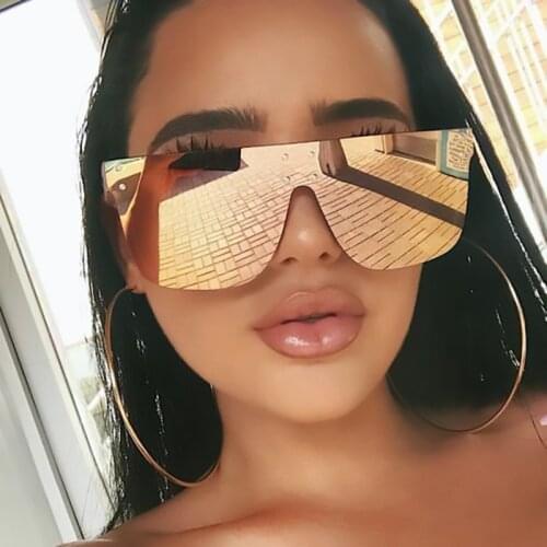 Pink Mirror Oversized Sunglassses Women Rivet Trendy Shades Flat Top Sun Glasses Men Fashion Brand Designer Square Sunglasses