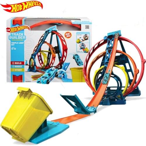 Original Hot Wheels Toys Track Builder Unlimited Triple Loop Kit Car Toy Carro Hotwheels Tracks Toys for Boys Car Model for Kids