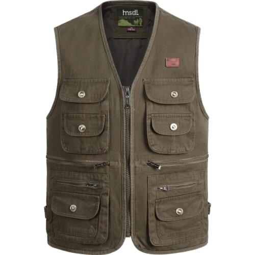 Autumn Male Multi Pocket Fabric Cotton Vest Mens Tactical Masculine Outdoor Waistcoat Photographer Reporter Sleeveless Jacket