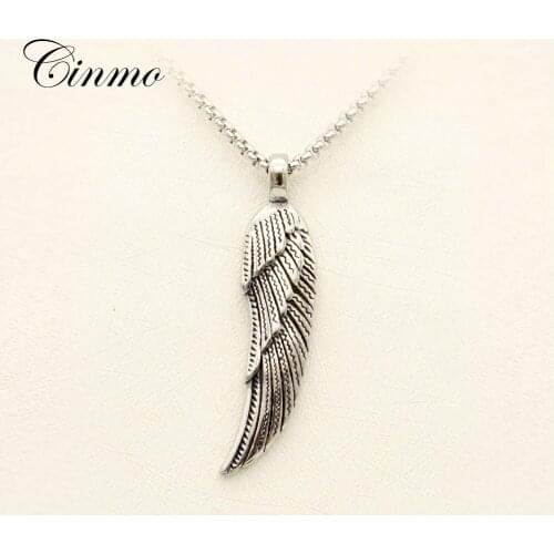 Cinmo Angel Single Wing Pendant Necklace Trendy Hip Hop Cool Stainless Steel Necklaces For Men Women Fashion Jewelry Gift