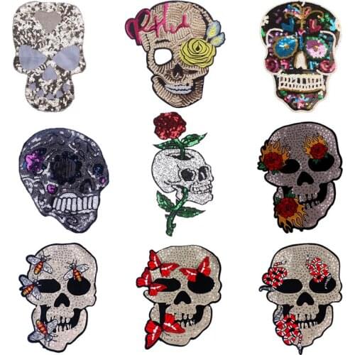 Pulaqi Skull Patch DIY Sequin Patch Sewing On Flower And Skull Patches For Jacket Sewing Accessories Applications For Clothes